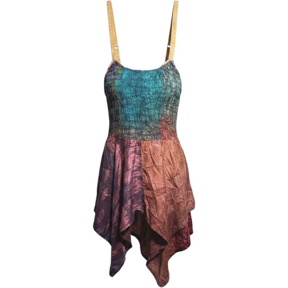 Chic Thing by Shop Therapy 100% Silk Smocked Hand Dyed Pixie Hem Mini Dress SM